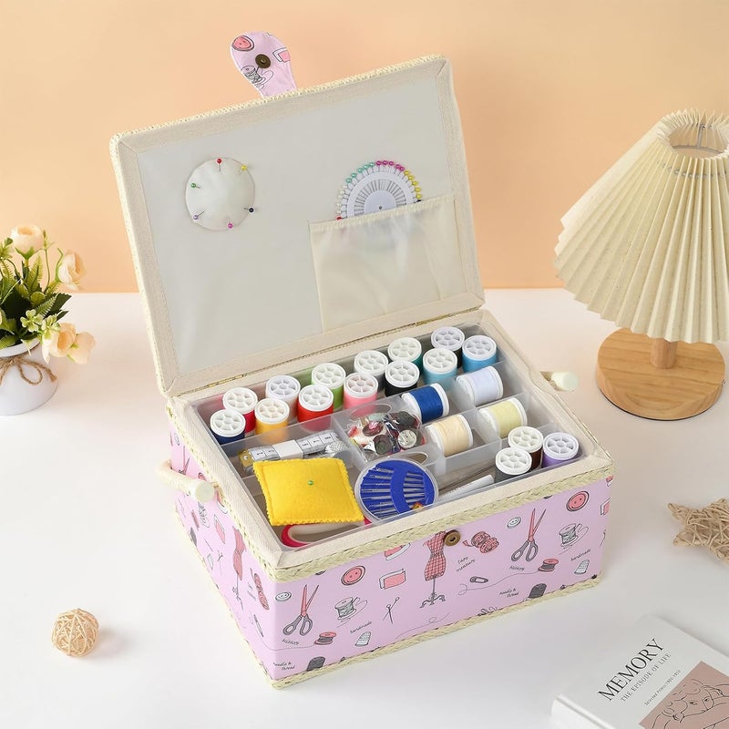 FOPUGT Sewing Basket - Large Sewing Box for Sewing Supplies, Sewing Organizer Box Sewing Kit Storage Christmas Gift for Sewing Enthusiast (Pastel Pink - Large) - Image 4